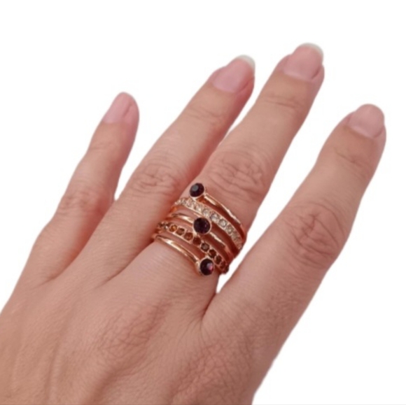 Faux Stack Rings Jewelry | Vintage Faux Stacked Rose Gold Tone Crystal Ring Euc | Poshmark